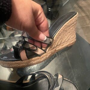 Burberry Black and Tan Wedge Heels